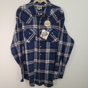 Ely Cattleman Mens Blue Flannel Plaid Western Pearl Snap Shirt XLT‎ Tall NWT